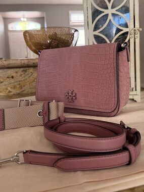New Tory Burch THEA EMBOSSED SUEDE FLAP CROSSBODY